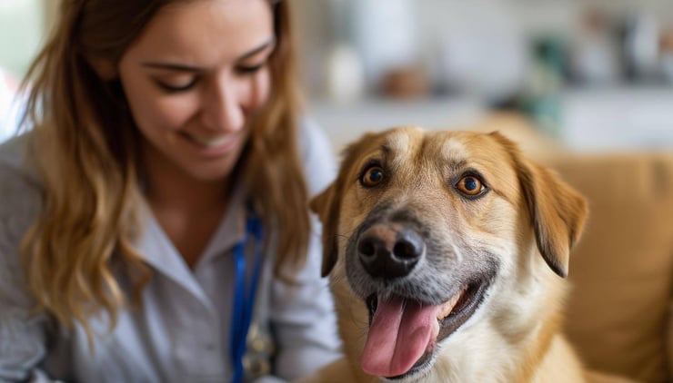 Happy dog being cared for by a professional sitter