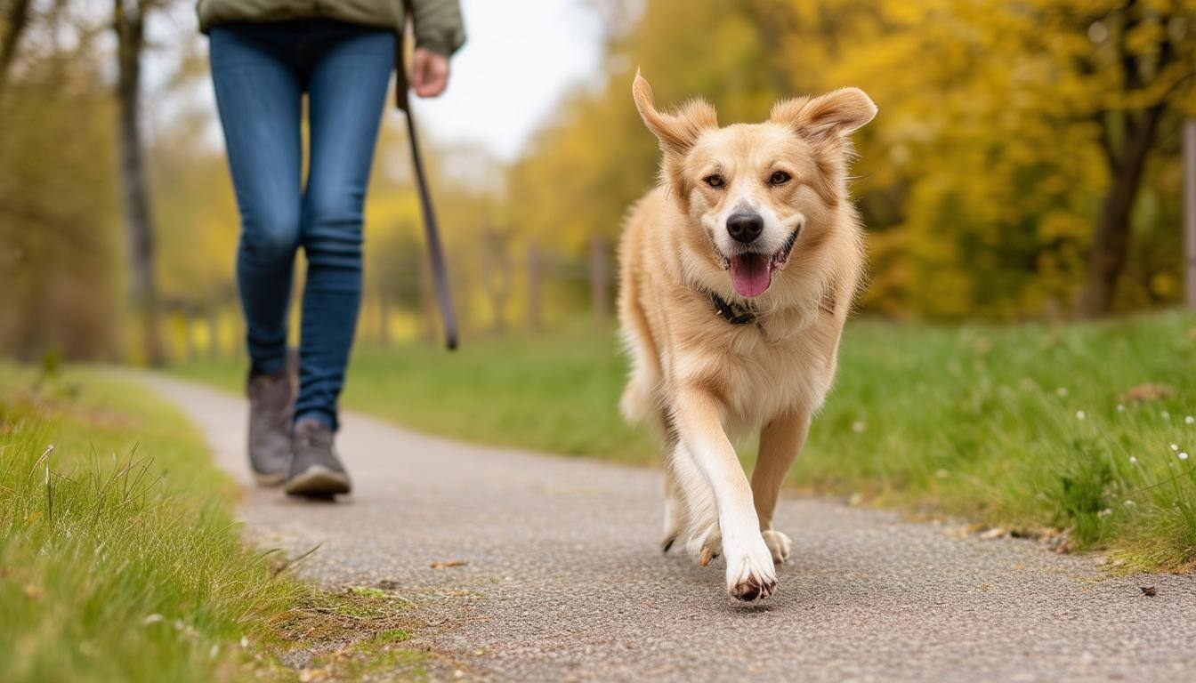 Dog enjoying a walk with a sitter